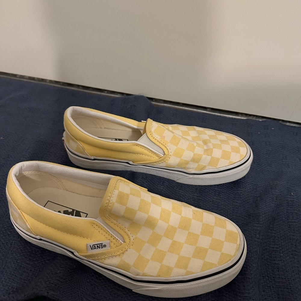 Vans Yellow and White Checkered Slip-Ons. Worn a few times.